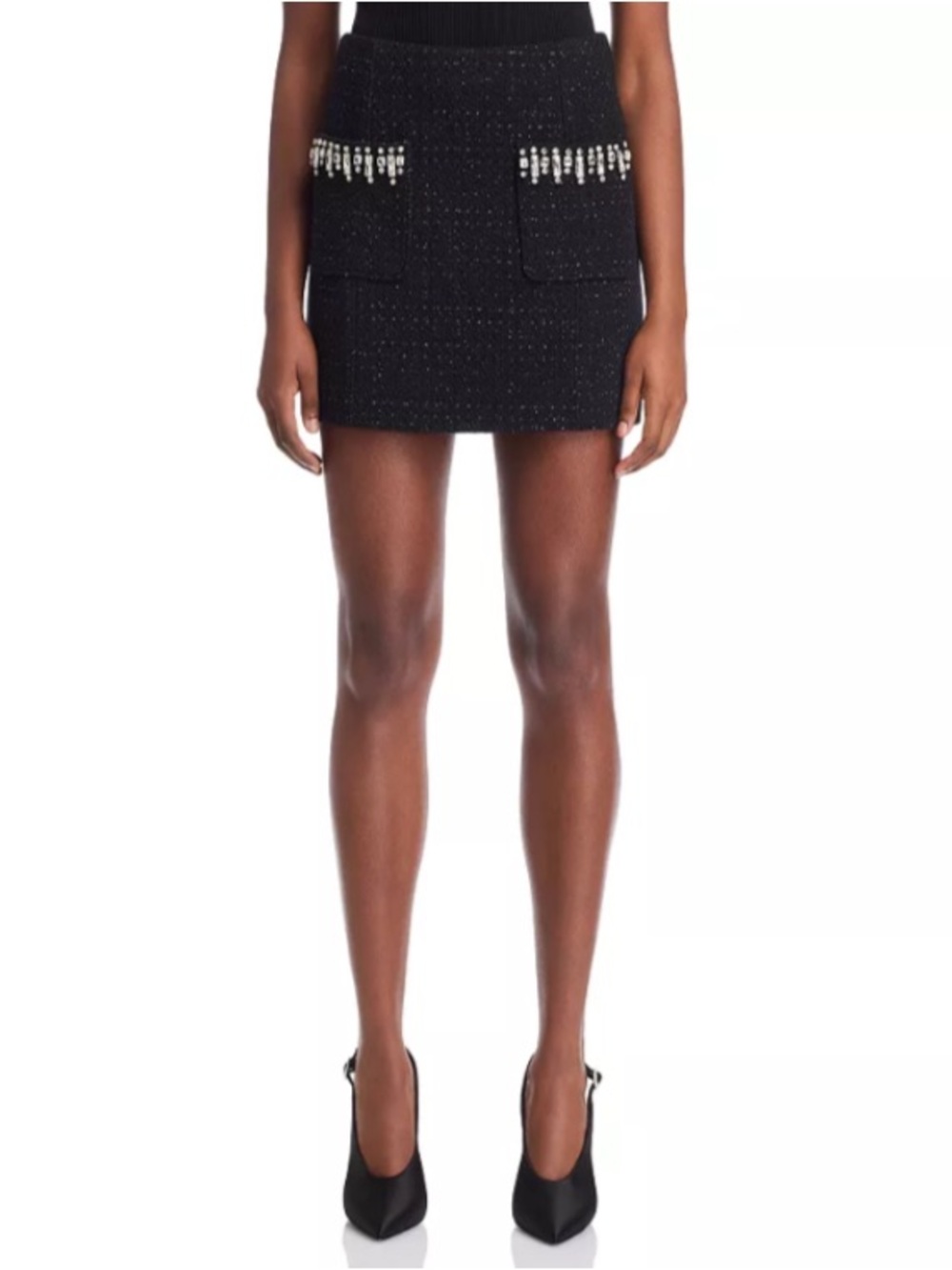cinq à sept Black Tweed Randi Skirt with Jeweled Pocket Trim